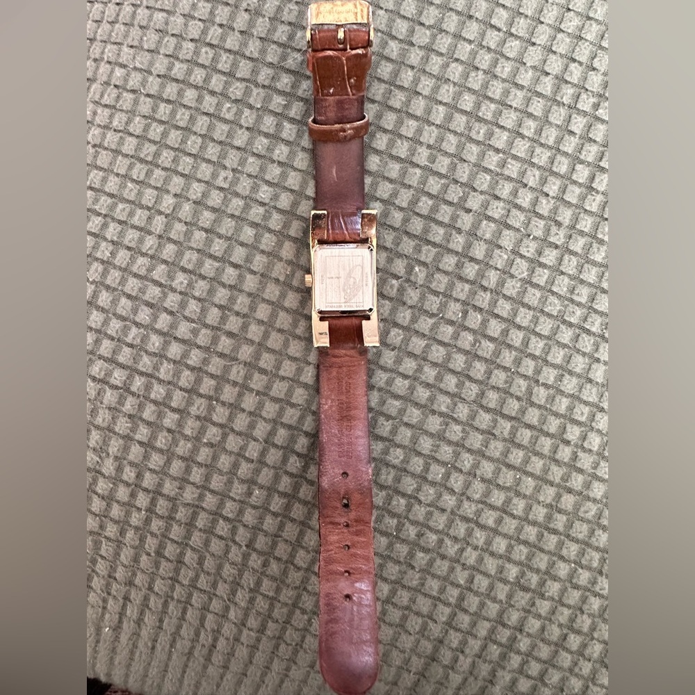 Nine West Leather Strap Rectangular Goldtone Watch - image 3